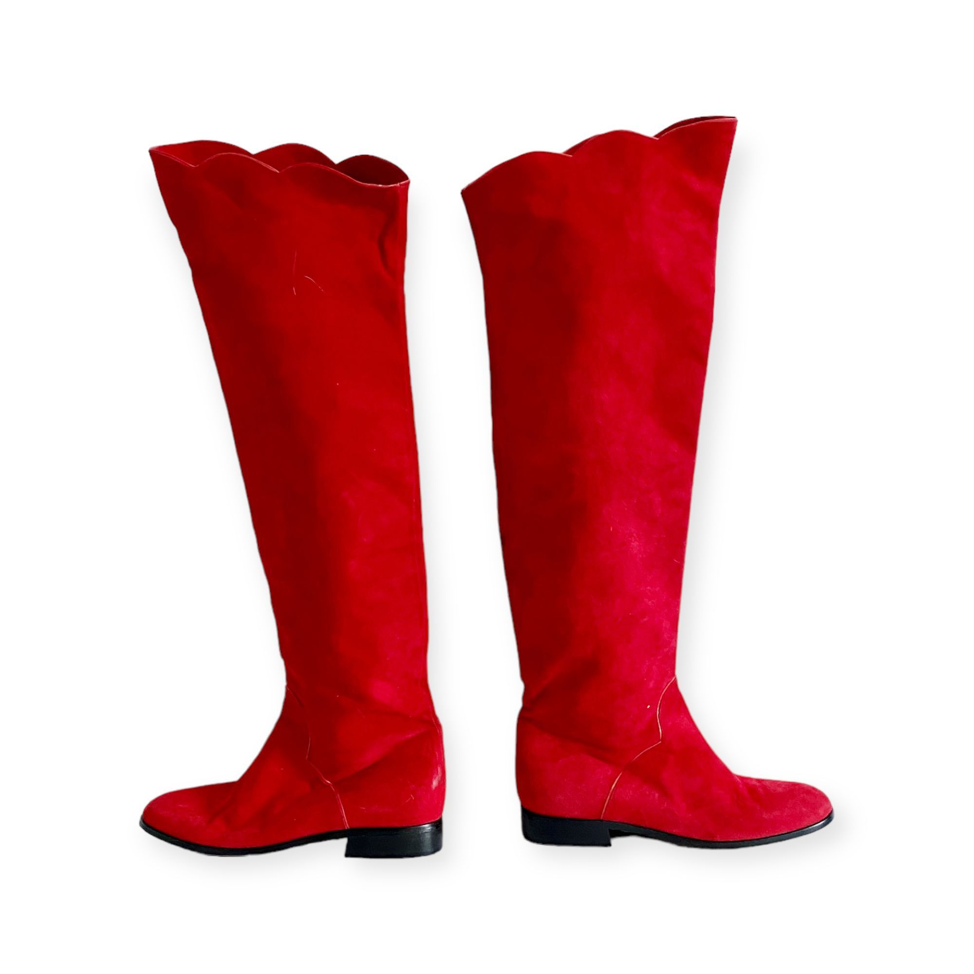 Yves Saint Laurent Vintage Yves Saint Laurent red suede long boots, Size 7 Size US 7 / IT 37 - 3 Thumbnail
