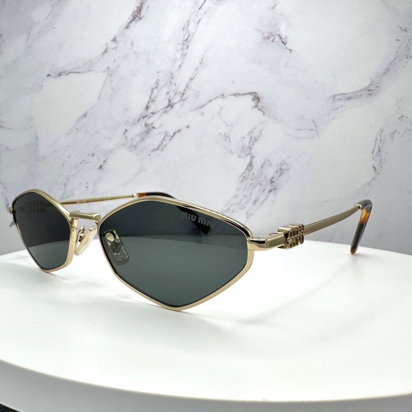 Miu Miu New MIU MIU Runway Hexagon Gold Metal Sunglasses Logo Size ONE SIZE - 14 Thumbnail