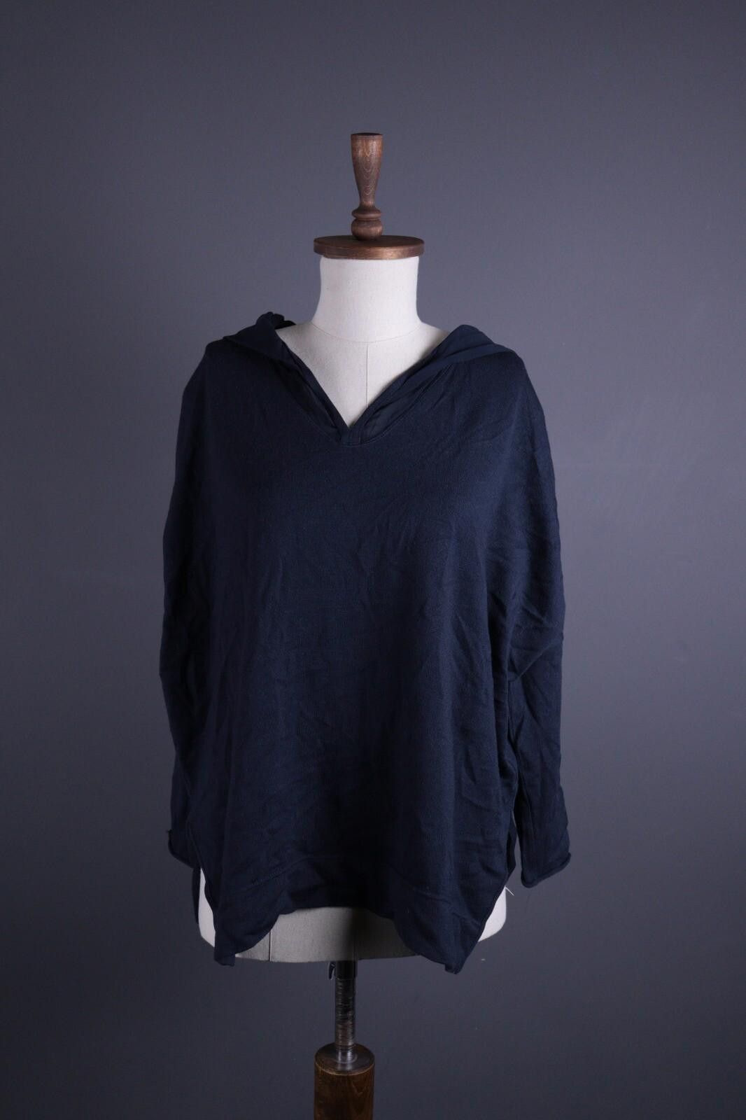 Designer Annette Gortz Dark Blue Wool Hooded Oversized Sweater Size M Size M / US 6-8 / IT 42-44 - 1 Thumbnail