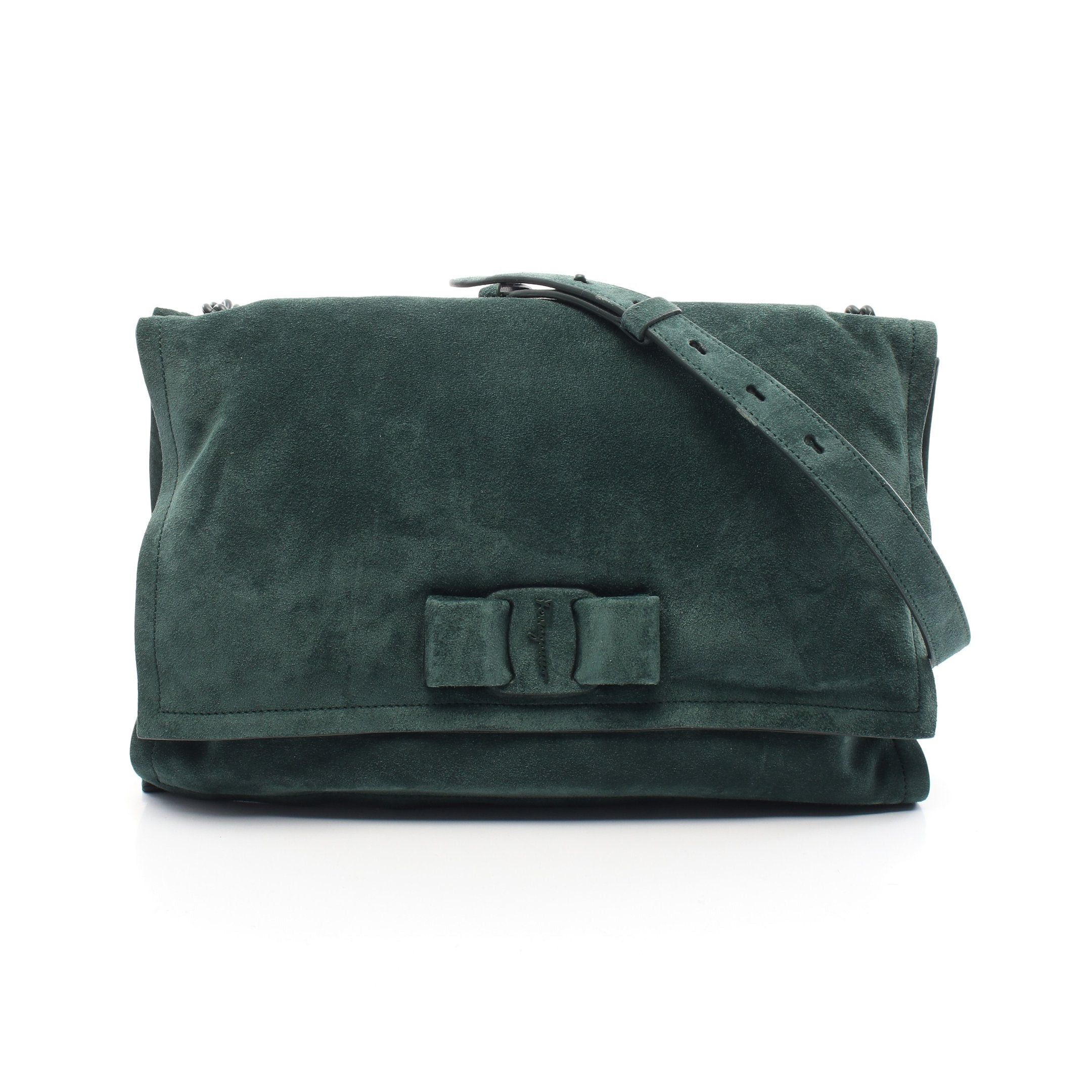 Salvatore Ferragamo Salvatore Ferragamo Vara Ribbon Chain Shoulder Bag Suede Leather Dark Green Size ONE SIZE - 1 Thumbnail