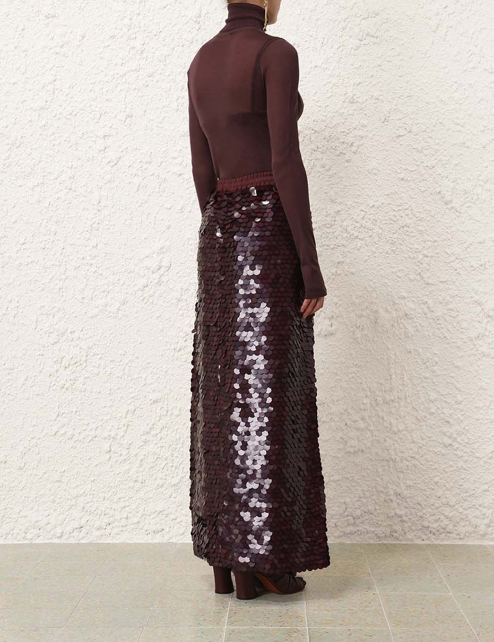 Zimmermann oc11z0925 Eden Sequin Maxi Skirt in Burgundy Size 30" / US 8 / IT 44 - 4 Thumbnail