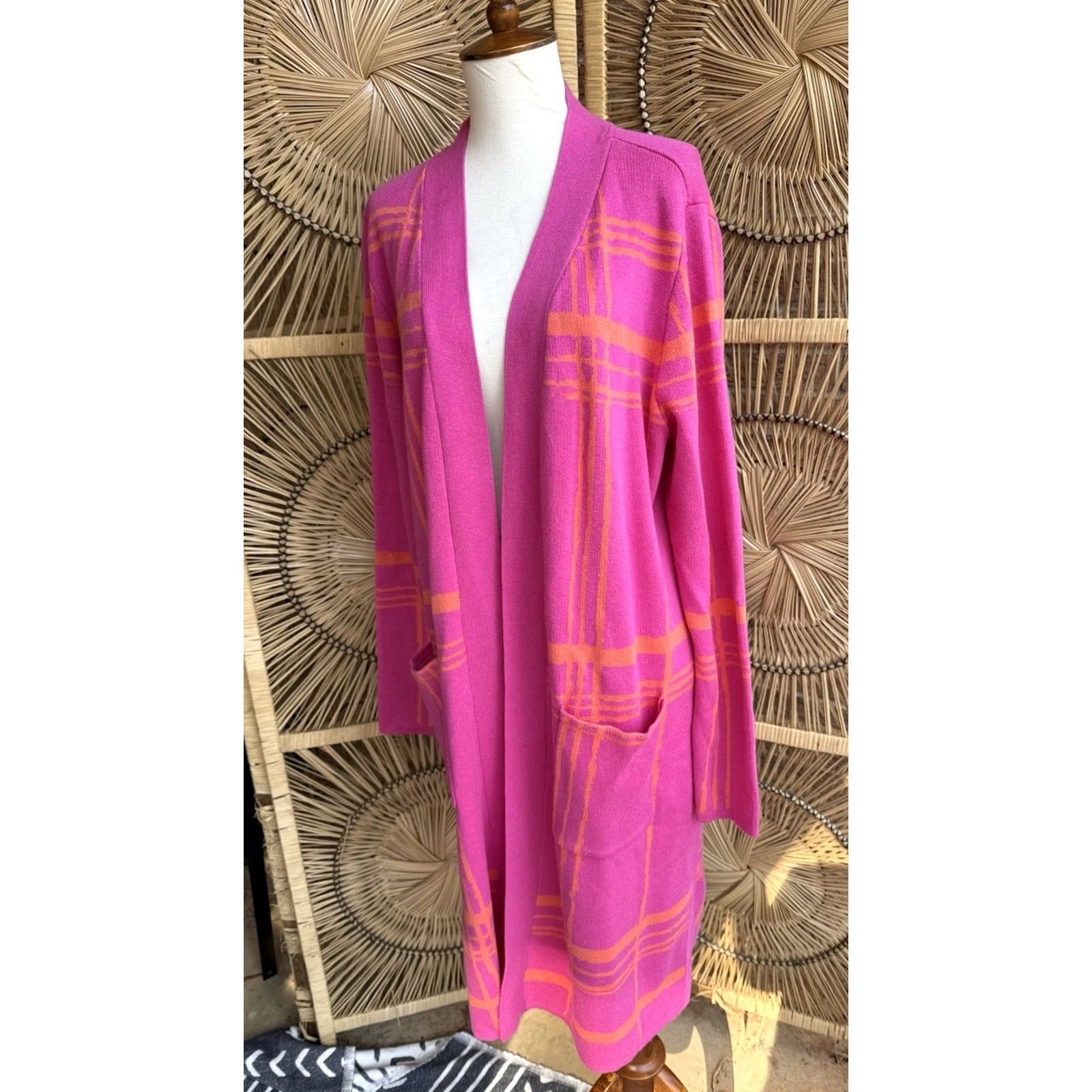 Isaac Mizrahi Isaac Mizrahi Cardigan Long Line Duster Pink Orange Medium Womens Knit Cotton Blend Lined NWOT Size M / US 6-8 / IT 42-44 - 2 Thumbnail