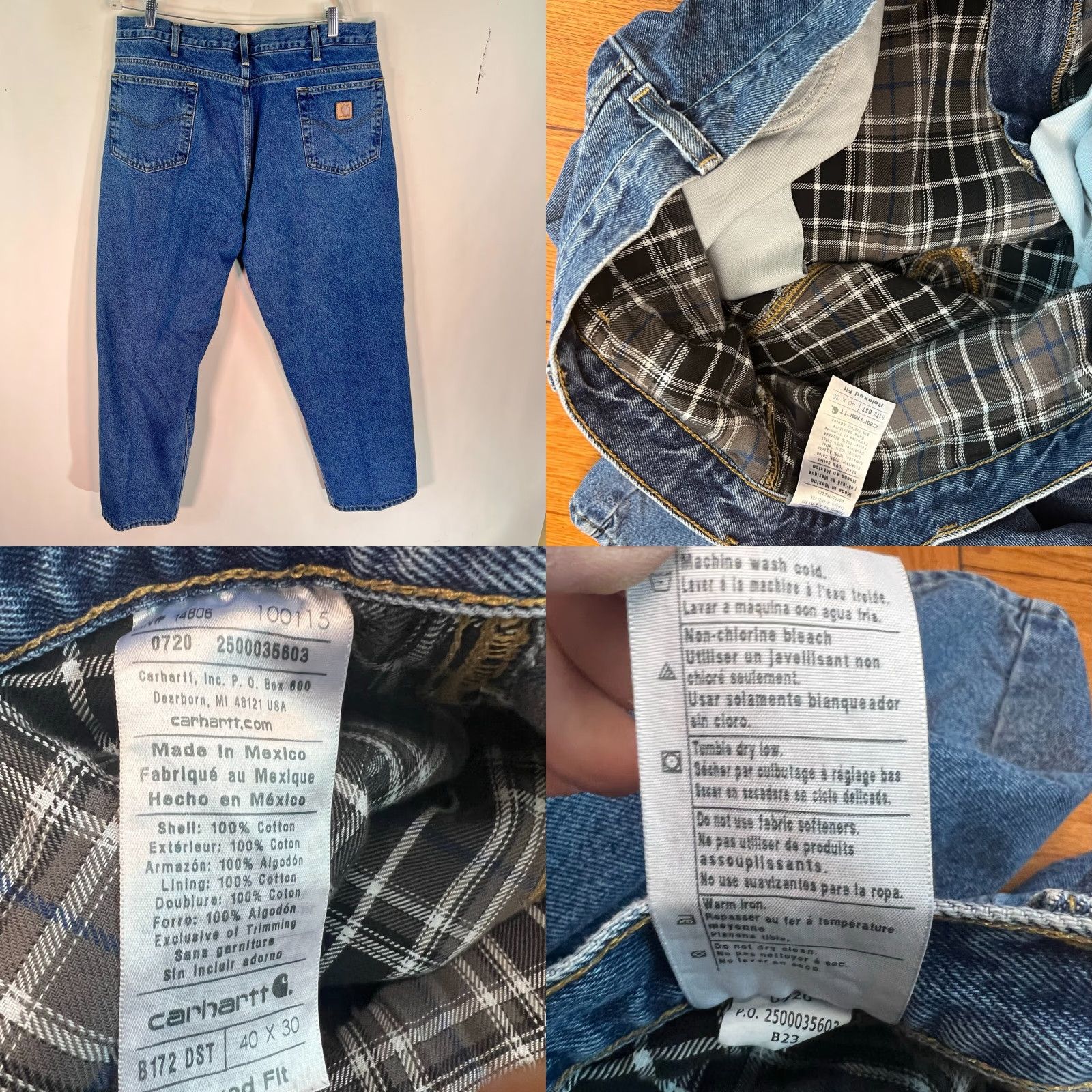Carhartt VINTAGE Carhartt Lined Pants Jeans Mens 40 Blue Relaxed Fit 40x30 Outdoor Work Wear Denim 5-Pocket Design Zipper Button Rise High Womens? Size US 40 / EU 56 - 8 Thumbnail
