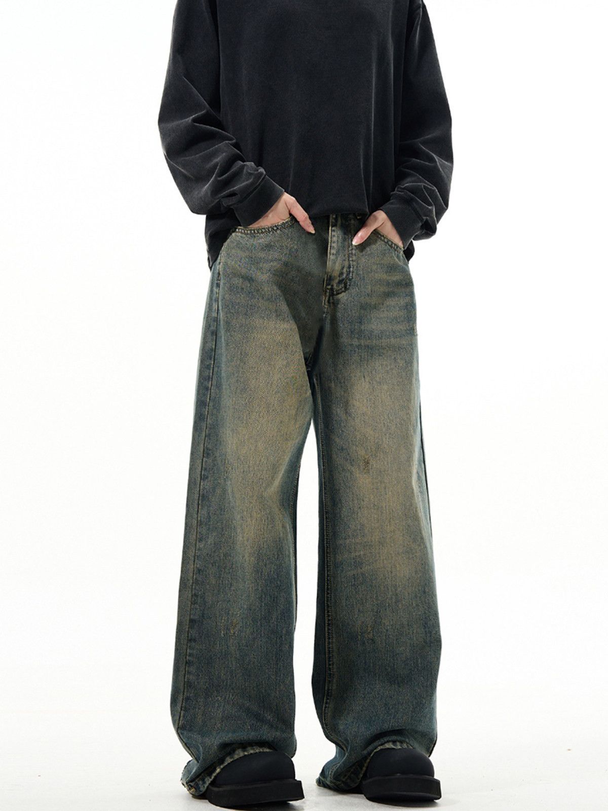 Vintage American retro men's washed cleanfit distressed loose jeans Size US 32 / EU 48 - 2 Thumbnail