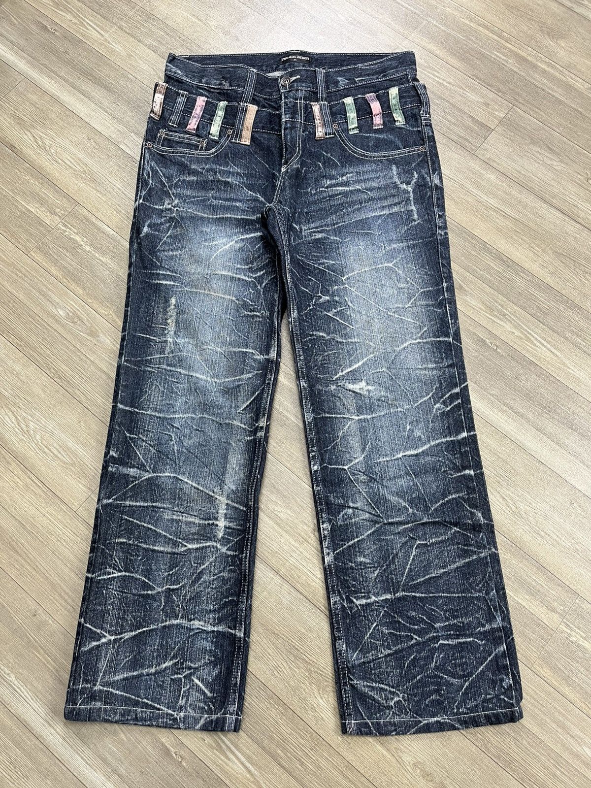 Japanese Brand Nylaus Double Waist Distressed Faded Jeans Ppfm Style Y2k Size US 32 / EU 48 - 1 Thumbnail