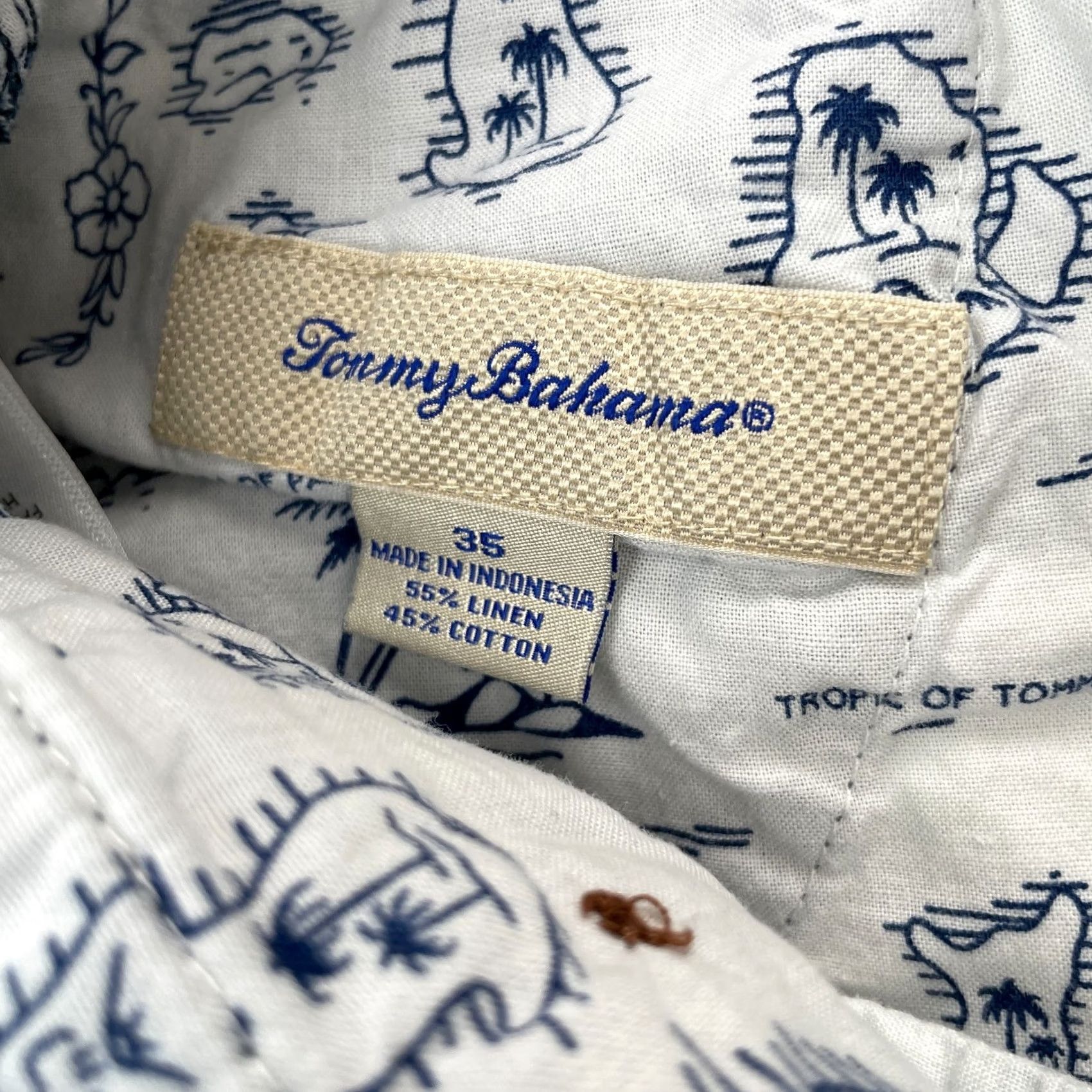 Tommy Bahama Tommy Bahama Shorts Mens 35 Blue Chino Striped Linen Blend Seersucker Resort Shirt? Size US 35 - 3 Thumbnail