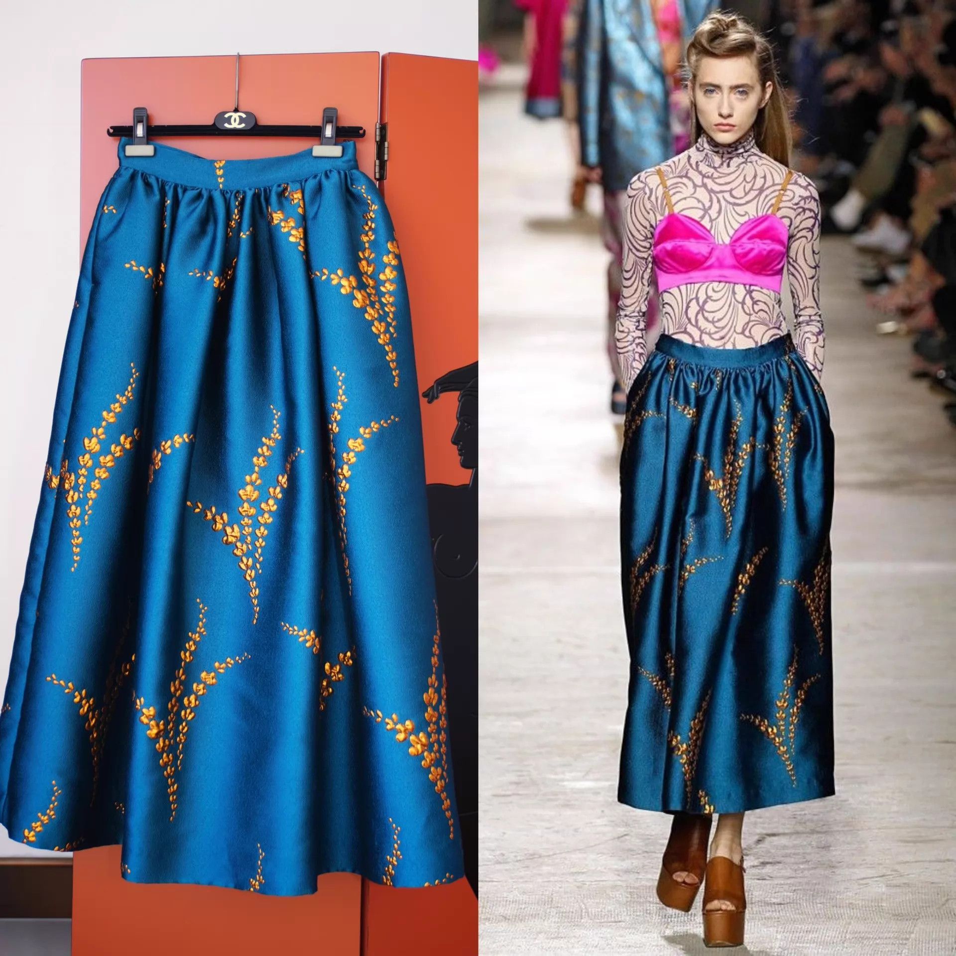 Dries Van Noten DVN Runway Silk-Mix Embroidered Wheat Flared Skirt Size 24" / US 00 / IT 34 - 2 Thumbnail