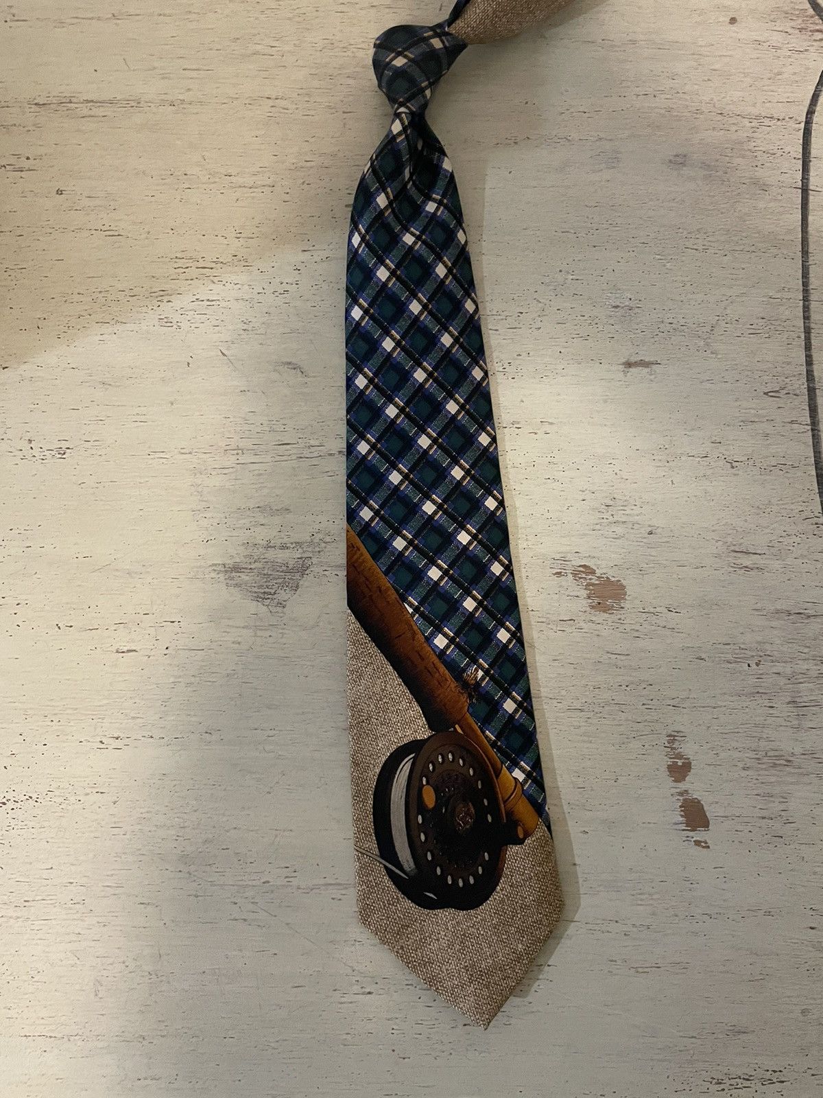 Polo Ralph Lauren × Vintage Rare Plaid-Fly Fishing Print Silk Tie Size ONE SIZE - 3 Thumbnail