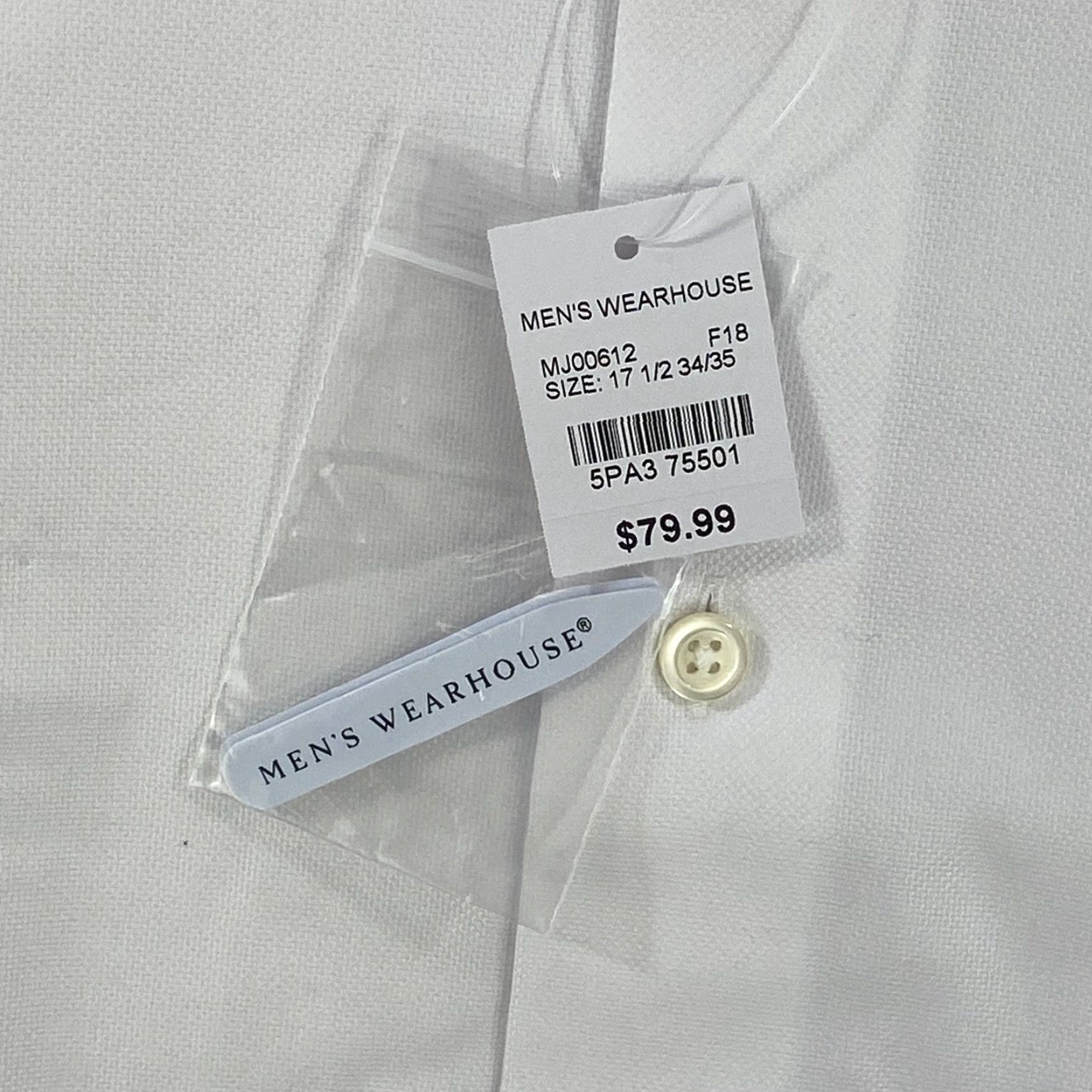 Pronto Uomo Mens XL 17.5 34/35 Non-Iron Dress Shirt Classic Fit White NWT