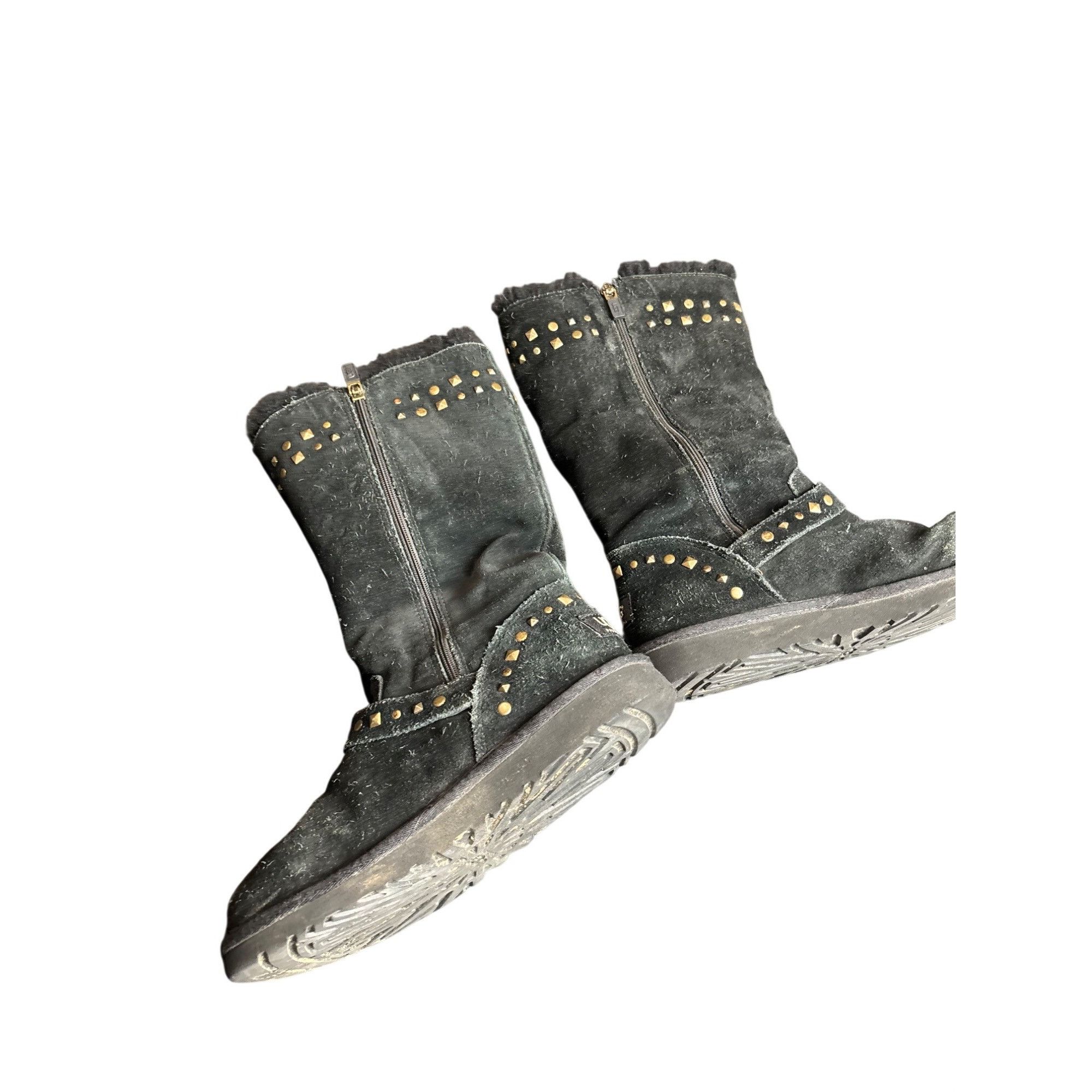 Ugg Ugg Black Suede Mid-Calf Boots With Shearling Lining & Gold Size US 4 / IT 34 - 8 Thumbnail