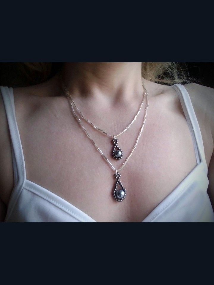 Handmade Necklace Earrings. Double thread Teardrop Pendants Size ONE SIZE - 2 Thumbnail