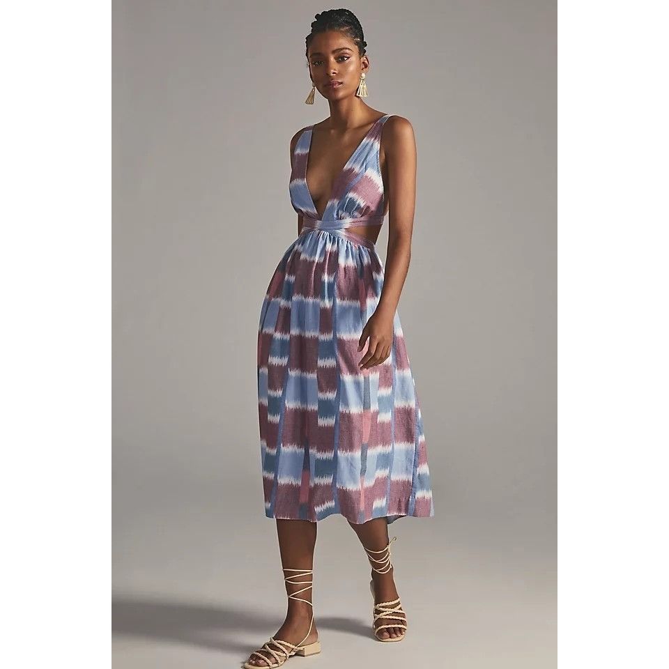 Anthropologie Anthropologie Deep V Strappy Back Tie Midi Dress Size XS / US 0-2 / IT 36-38 - 5 Thumbnail