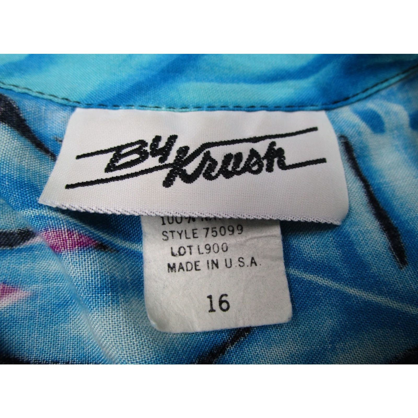 Vintage Vintage By Krush Women's 16 Blue Floral Short Sleeve Button-Up Shirt Hawaii 60s 70s 80s Retro Size XXL / US 16-18 / IT 52-54 - 2 Thumbnail