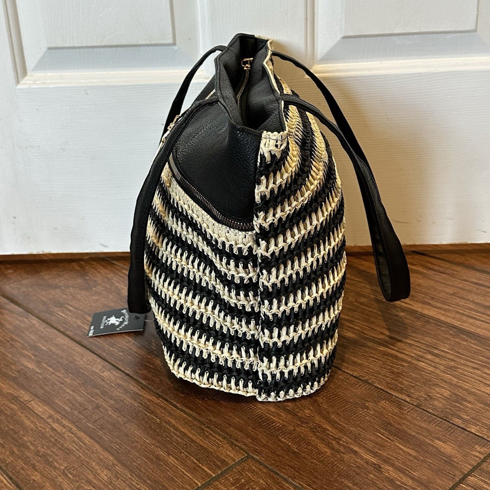 Beverly Hills Polo Club Beverly Hills Polo Club Tan & Black Woven Tote Size ONE SIZE - 15 Thumbnail