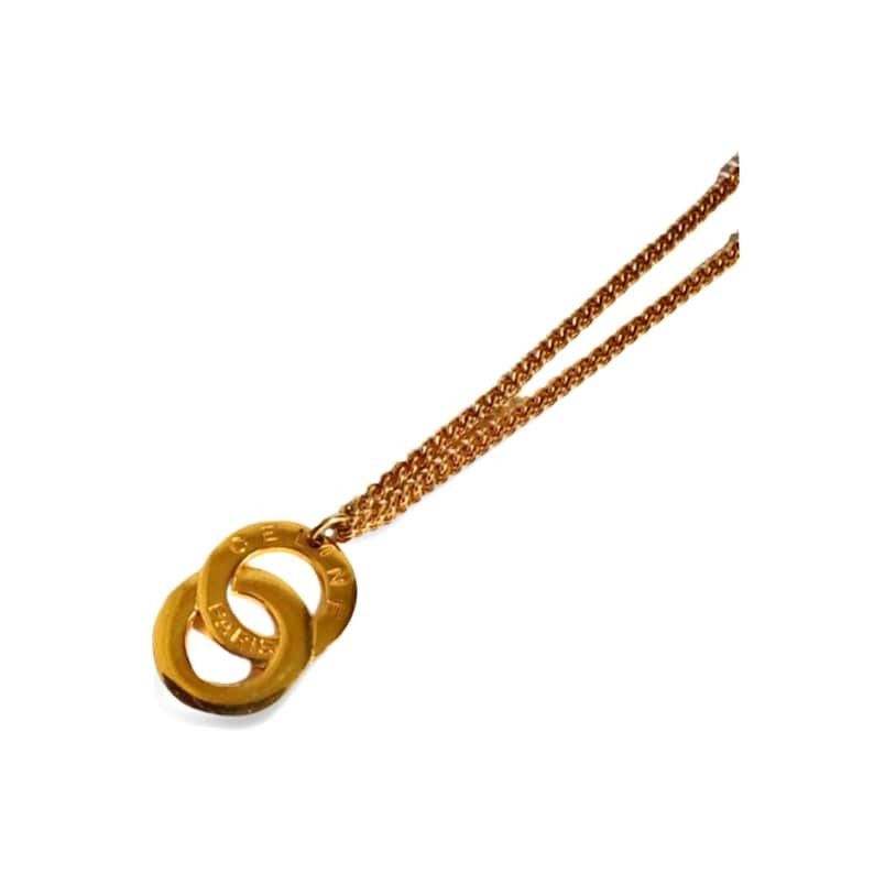 image of Celine Vintage Golden Chain Necklace With Embossed Logo Double Hoop Top, Women's