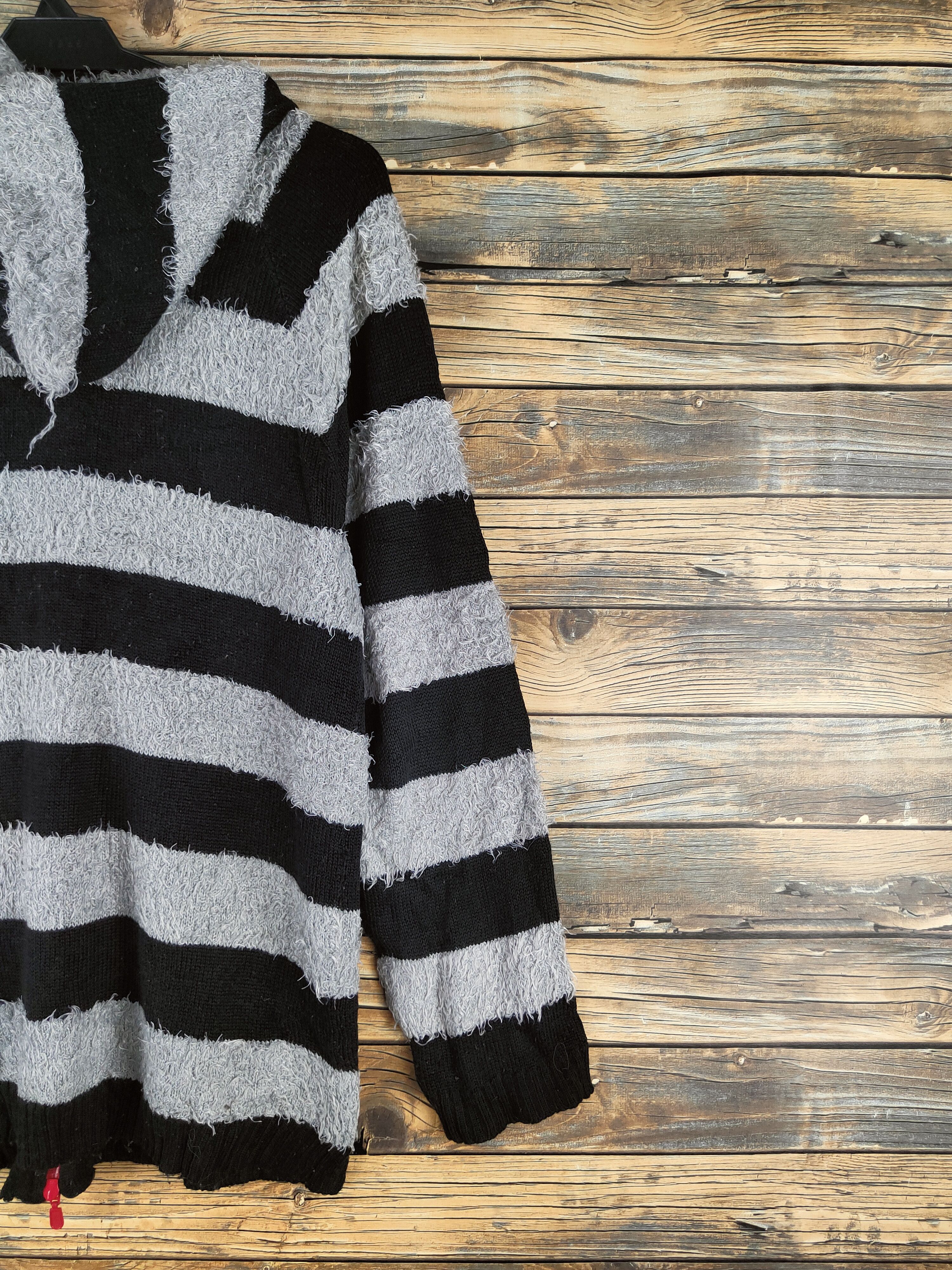 Japanese Brand DL F.D.G Black Gray Fur Mohair Hoodie Knitwear #46-522 Size M / US 6-8 / IT 42-44 - 9 Thumbnail