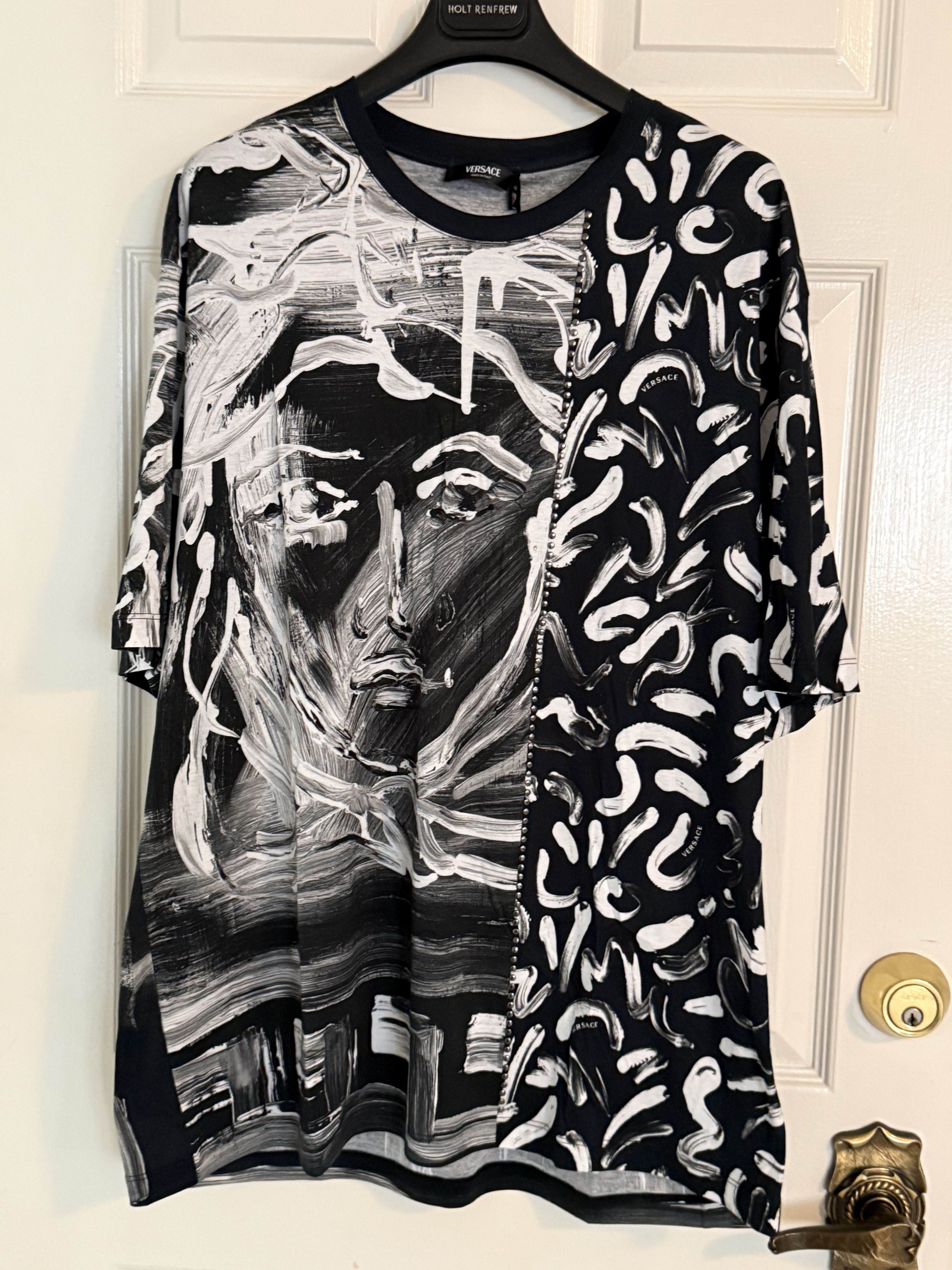 AUTH VERSACE STUDDED ABSTRACT MEDUSA T-SHIRT 2XL LOOSE FIT