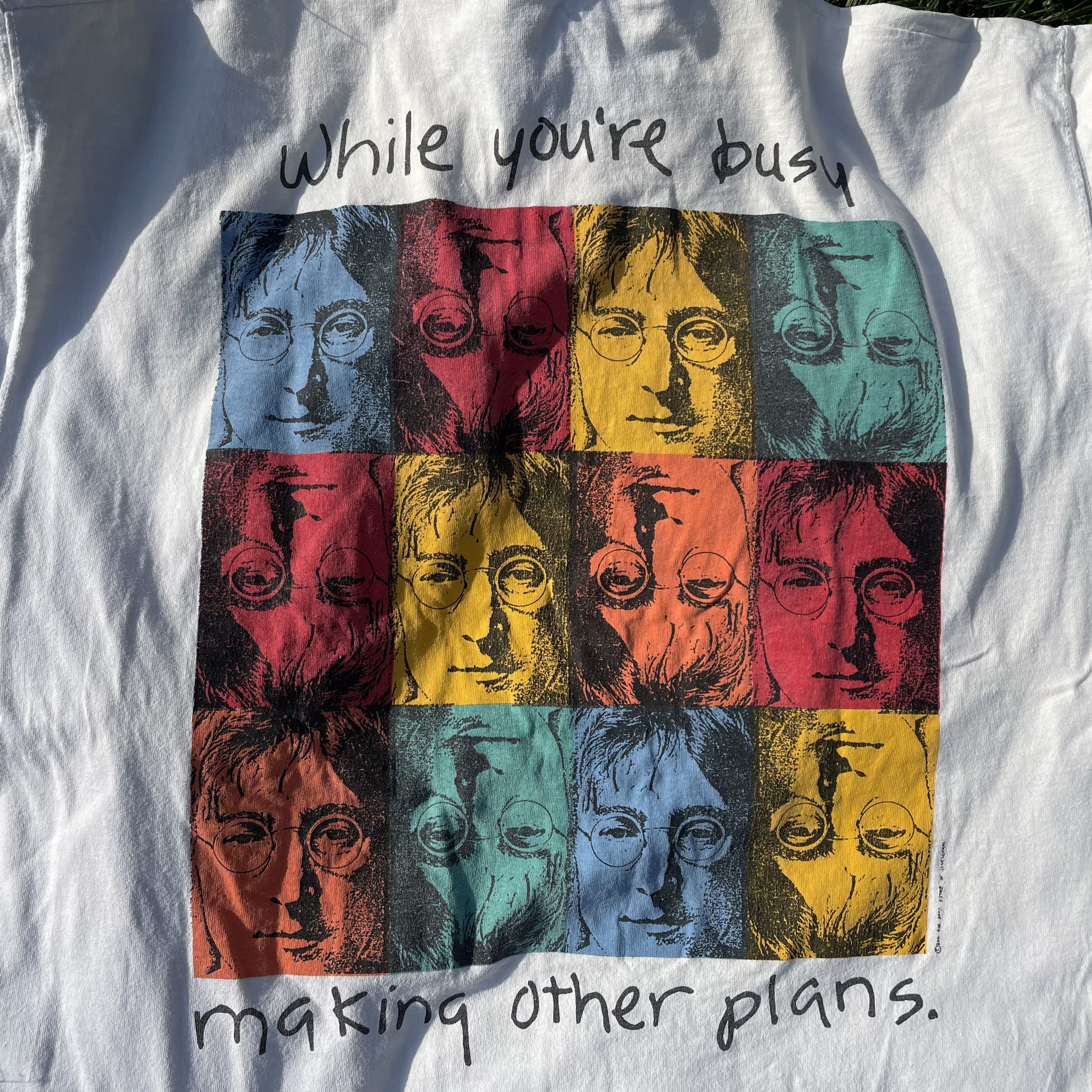 Fruit Of The Loom Vintage John Lennon "Life Is What Happens" Pop Art T-Shirt Size US XL / EU 56 / 4 - 2 Thumbnail