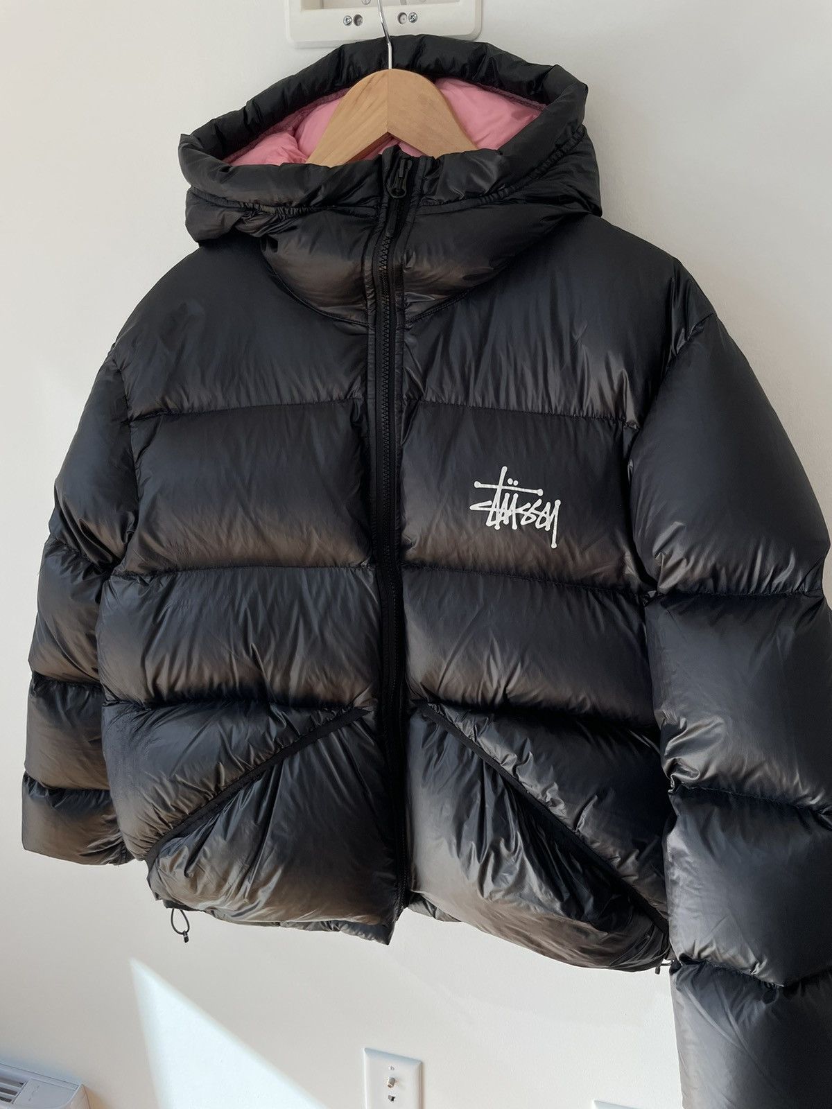 image of Stussy Micro Ripstop Down Park Black Pink, Men's (Size Small)