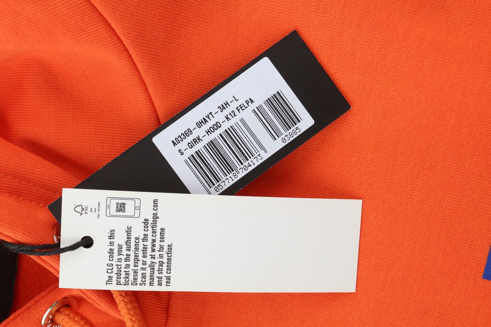 Diesel S-GIRK-HOOD-K12 L Orange Logo Hoodie 41034 Size US L / EU 52-54 / 3 - 7 Thumbnail