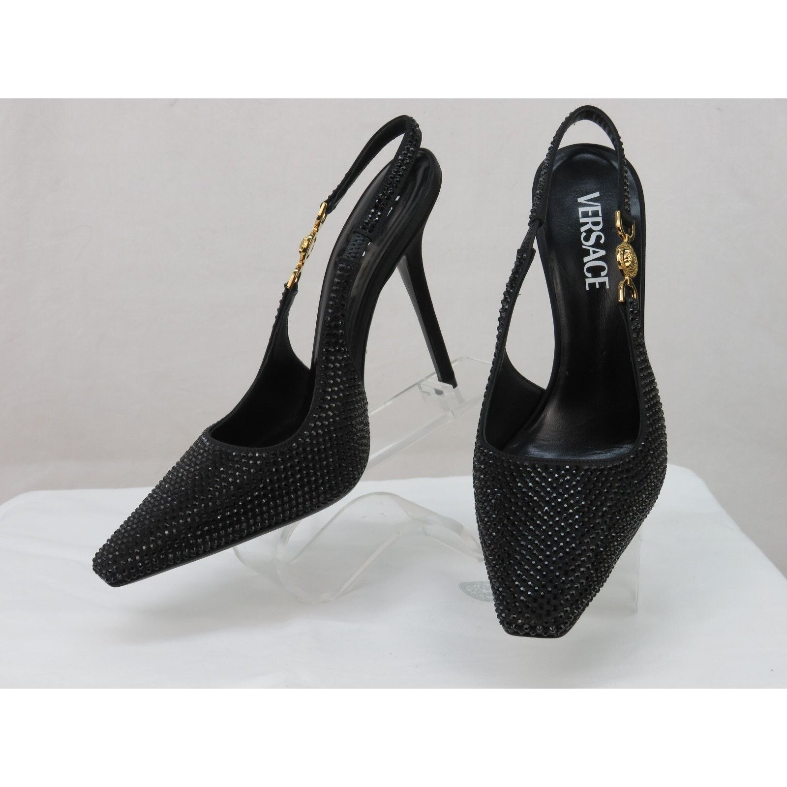 Versace VERSACE BLACK SUEDE GOLD MEDUSA CRYSTALS SANDALS PUMPS 38 IT Size US 8 / IT 38 - 5 Thumbnail