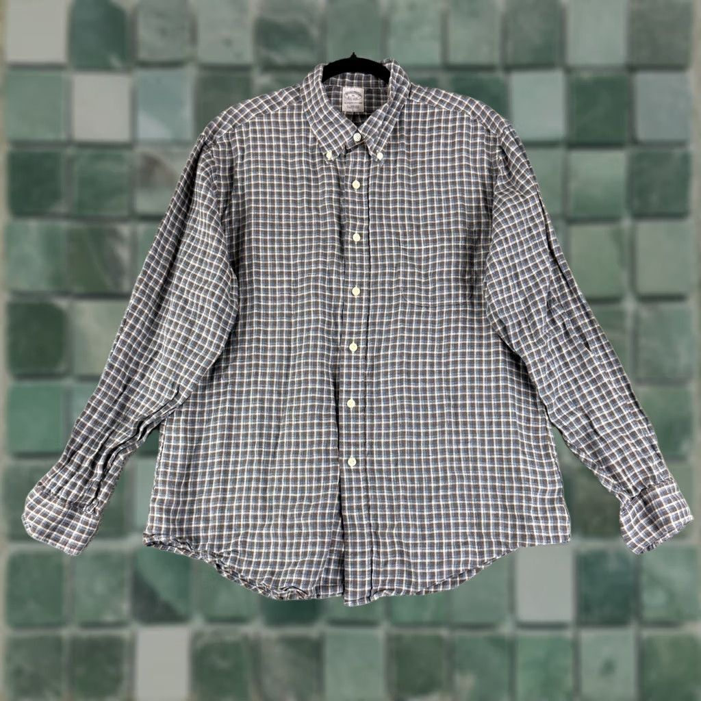 Brooks Brothers Brooks Brothers Button-Down Shirt Mens Size XL Brown Blue Plaid All Irish Linen Shirt Loose? Size US XL / EU 56 / 4 - 1 Thumbnail