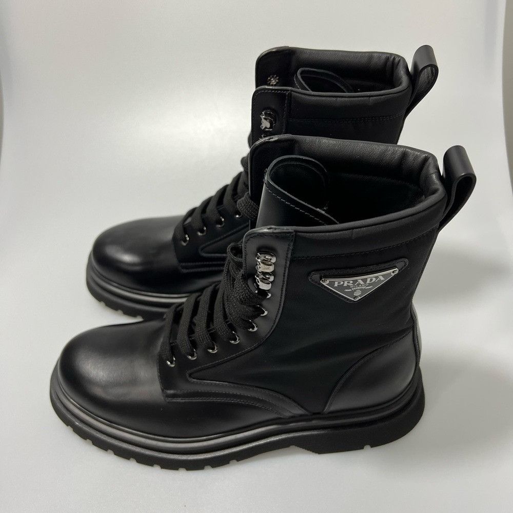 Prada Prada 40 Logo Leather & Nylon Lug-Sole Combat Boots Black Me Size US 8 / EU 41 - 4 Thumbnail