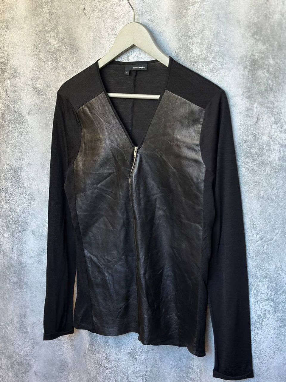 The Kooples The Kooples Lambskin Leather-Panel Zip Cardigan Wool Size L / US 10 / IT 46 - 1 Thumbnail