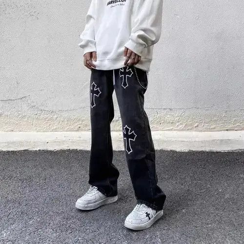 Japanese Brand × Jean Street hip hop cross print jeans Size US 32 / EU 48 - 1 Thumbnail