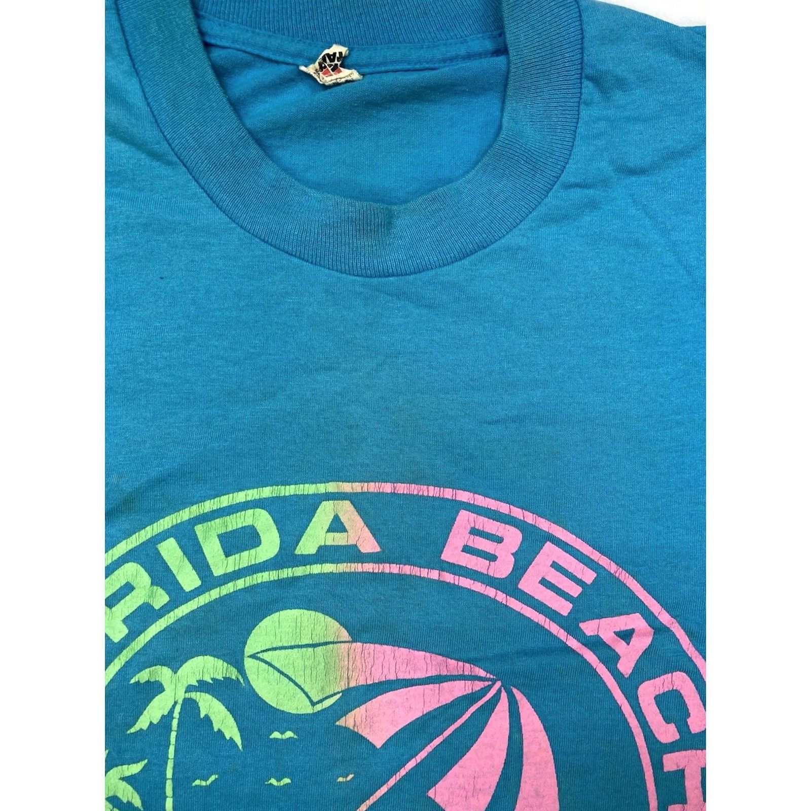 Vintage VINTAGE Screen Stars T-Shirt Florida Beach Club Graphic Crew Neck Short Sleeve XL Blue 90s USA Men Slim Size US XL / EU 56 / 4 - 4 Thumbnail