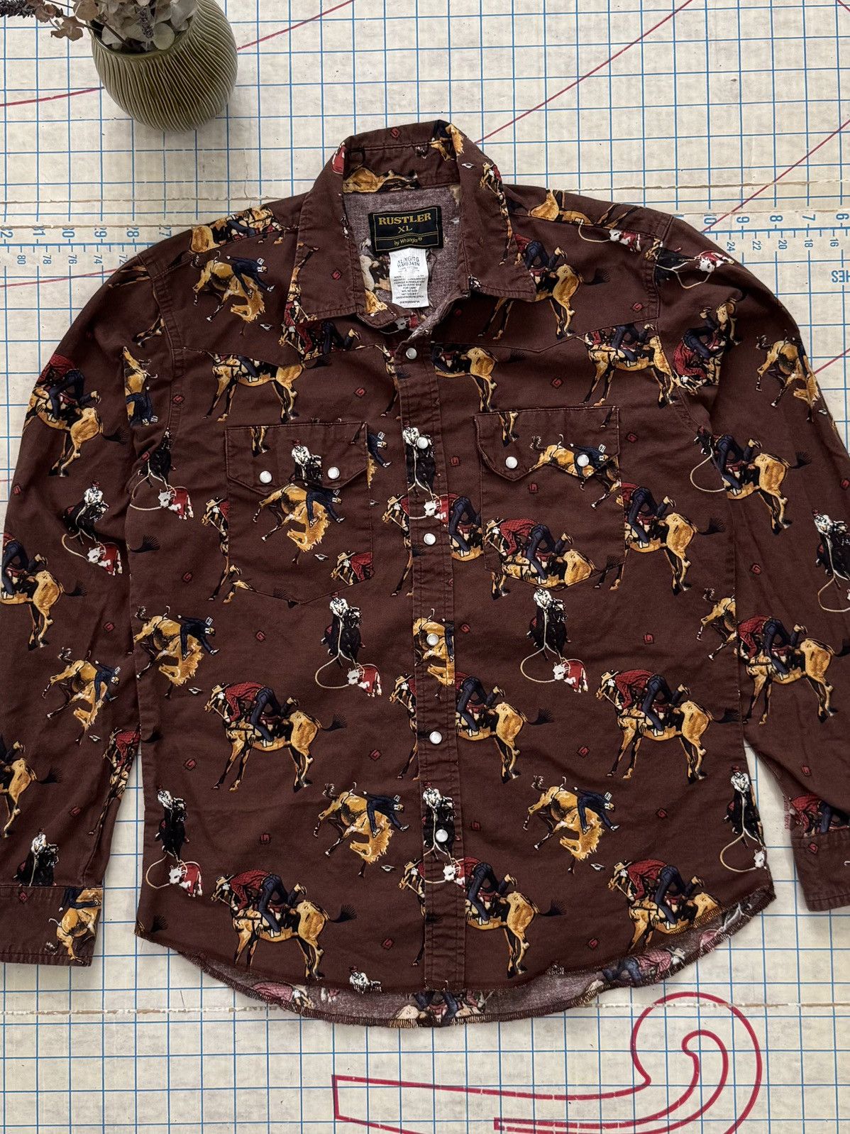 Rustler × Vintage × Wrangler Vintage Rustler by Wrangler Pearl Snap Button Up Brown Size S / US 4 / IT 40 - 3 Thumbnail
