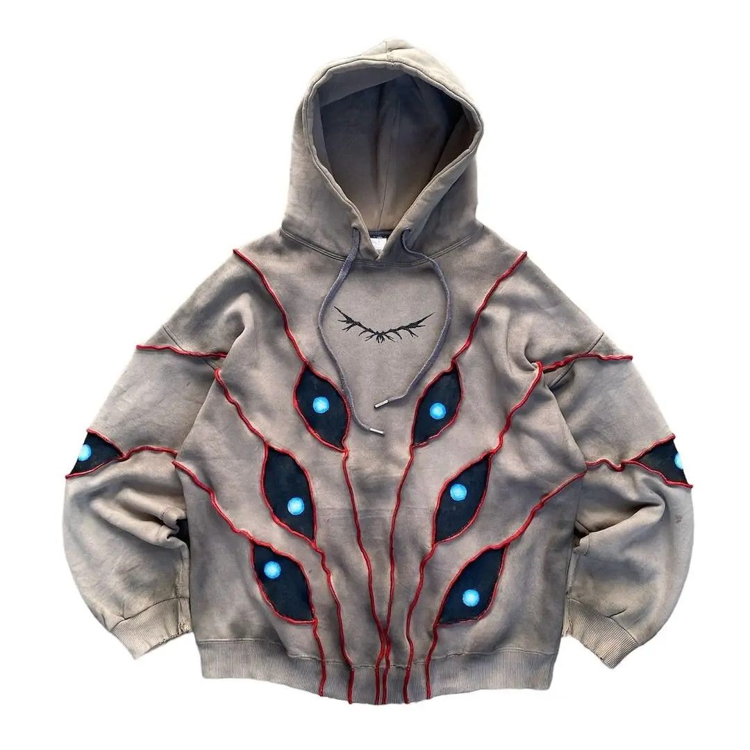 Japanese Brand × Vintage Gothic Punk Eye Pattern Patchwork Hoodies Size US S / EU 44-46 / 1 - 1 Thumbnail