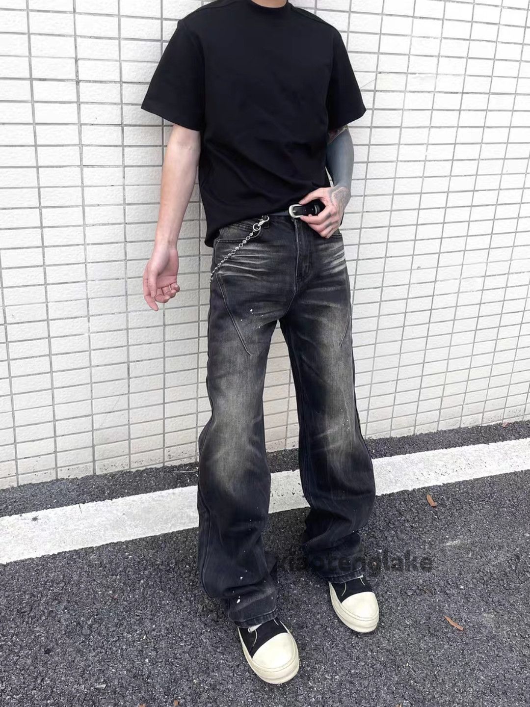 Jean Unisex washed faded cleanfit skate hiphop paint jeans Size US 28 / EU 44 - 6 Thumbnail