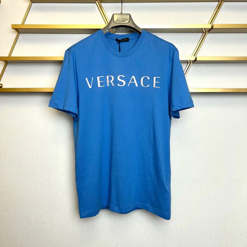 Versace Versace Summer Light Blue Cotton Embroidered Tee 0089 Size US M / EU 48-50 / 2 - 1 Thumbnail
