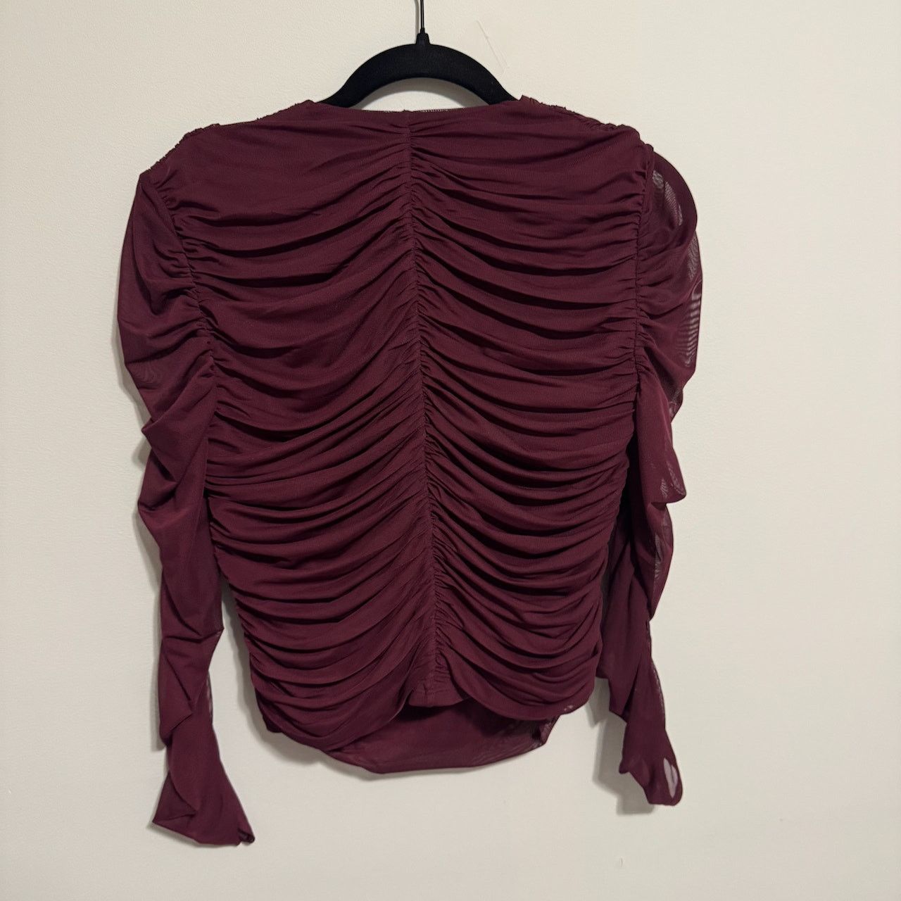 Express Express Burgundy Long Sleeve Ruched Top Size L / US 10 / IT 46 - 2 Thumbnail