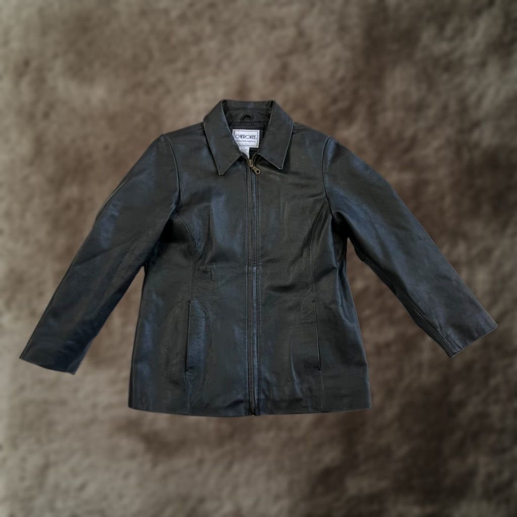 Cherokee VINTAGE Cherokee Leather Jacket Women's L City Basic Jacket, Black, Regular Fit, 90s Y2K, Spring Fall Winter Womens Size L / US 10 / IT 46 - 1 Thumbnail