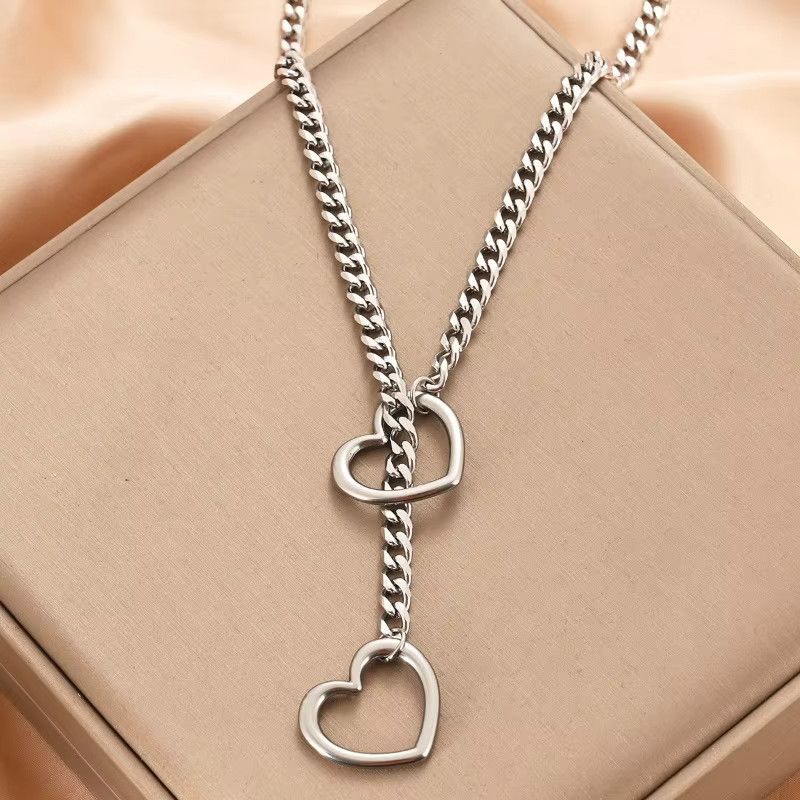 Jewelry Slip Chain Heart O-Ring Rock Cuban Long Necklace Size ONE SIZE - 1 Thumbnail