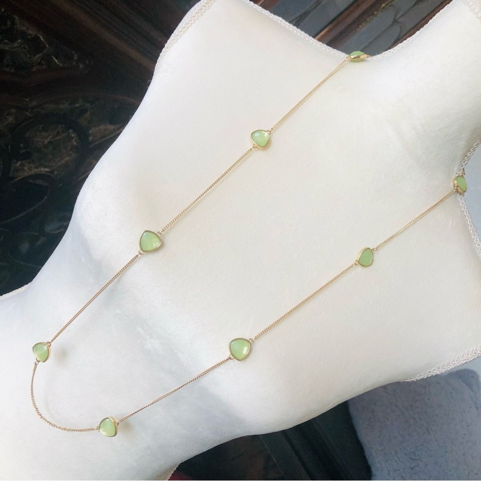 Jewelry Sage green faceted glass accent gold chain necklace Size ONE SIZE - 1 Thumbnail