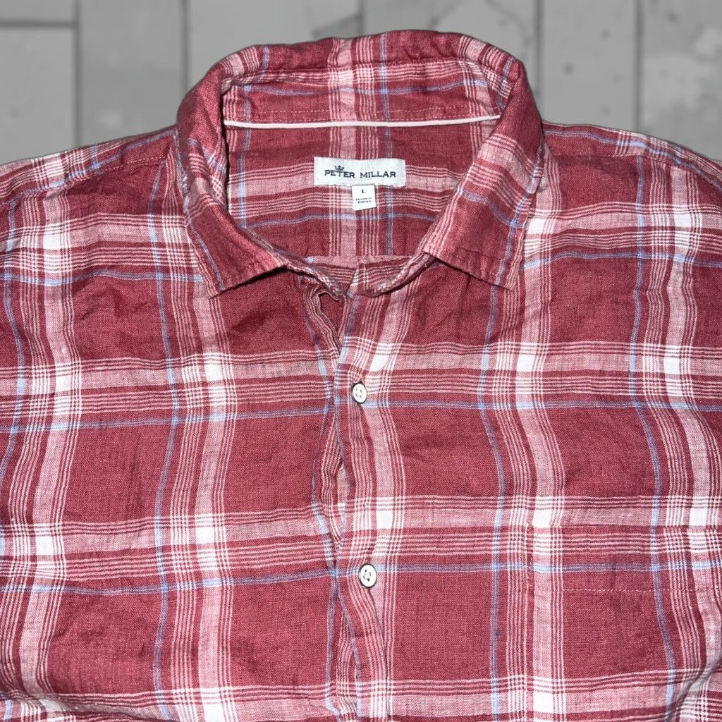 Peter Millar Peter Millar Shirt Mens Size L Red Linen Plaid Size US L / EU 52-54 / 3 - 1 Thumbnail
