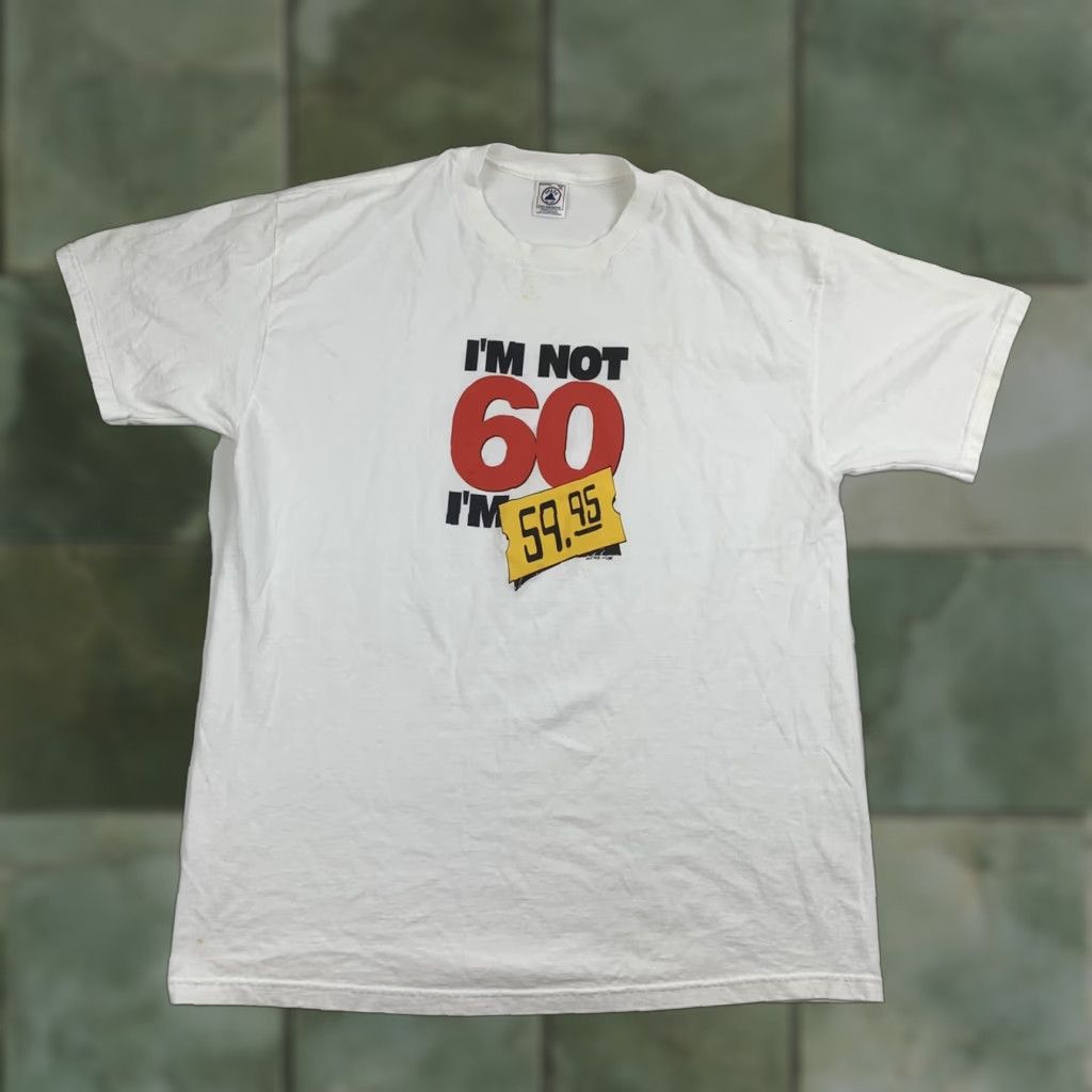 Delta VINTAGE 60 Year Old T Shirt Adult XL White Im Not 60 Im 59.95 Funny Graphic Tee Mens Shirt 90s American Vintage Size US XL / EU 56 / 4 - 1 Thumbnail