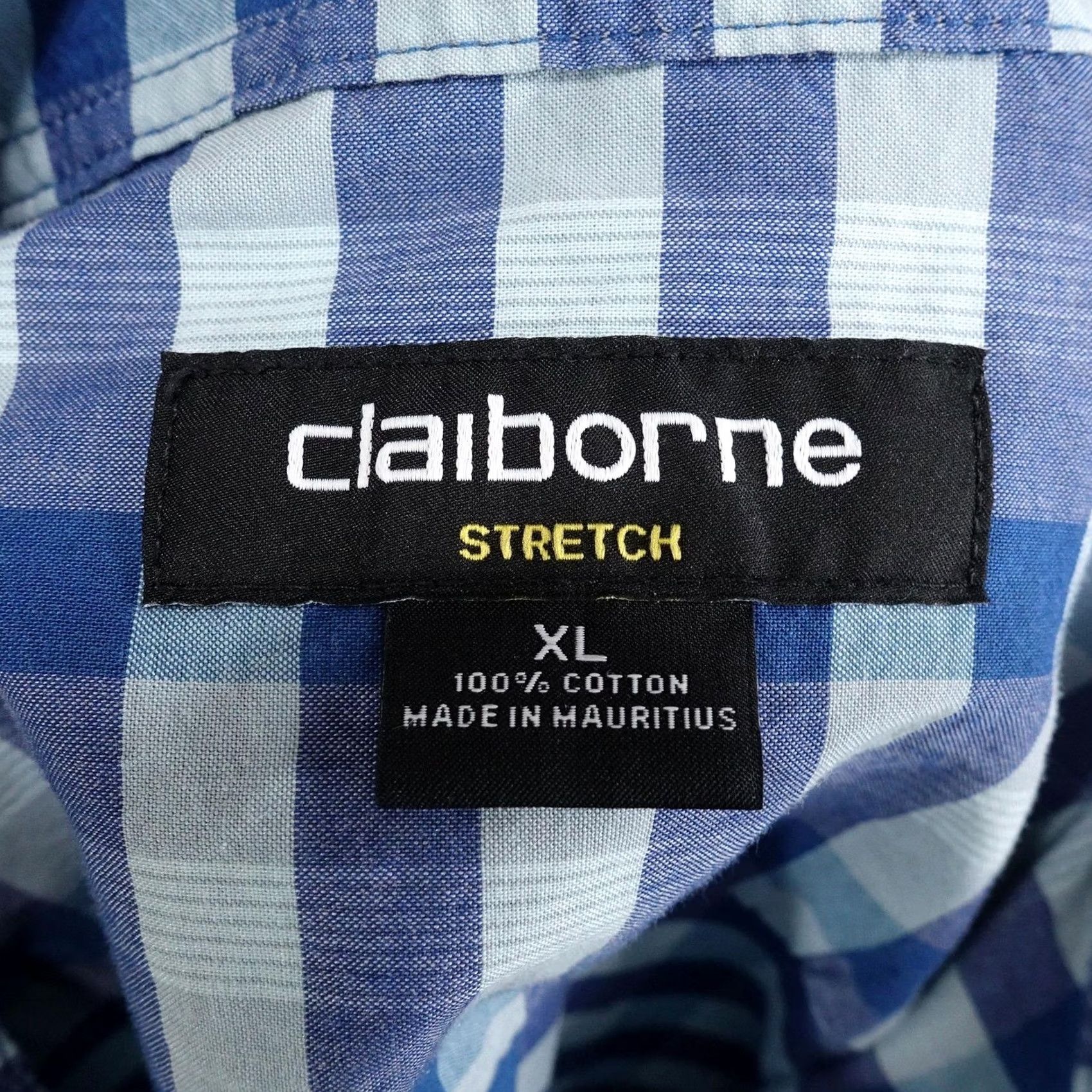 Liz Claiborne Claiborne Shirt Mens XL Blue Check Long Sleeve Button-Up Stretch Size US XL / EU 56 / 4 - 5 Thumbnail