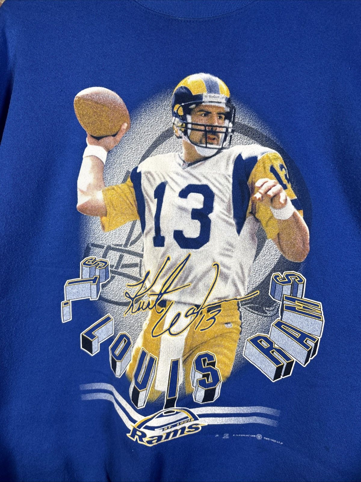 NFL Vintage 90s Blue St. Louis Rams Kurt Warner NFL Crewneck L Size US L / EU 52-54 / 3 - 2 Thumbnail