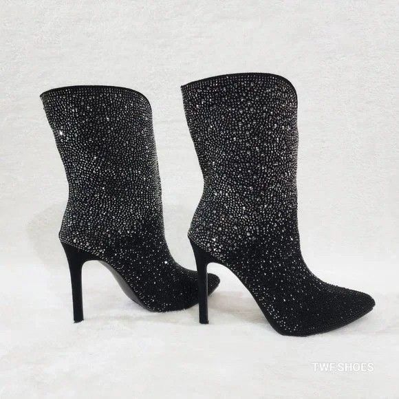 Other Infinity Black Rhinestone Stiletto High Heel Ankle Boots Size US 6 / IT 36 - 4 Thumbnail