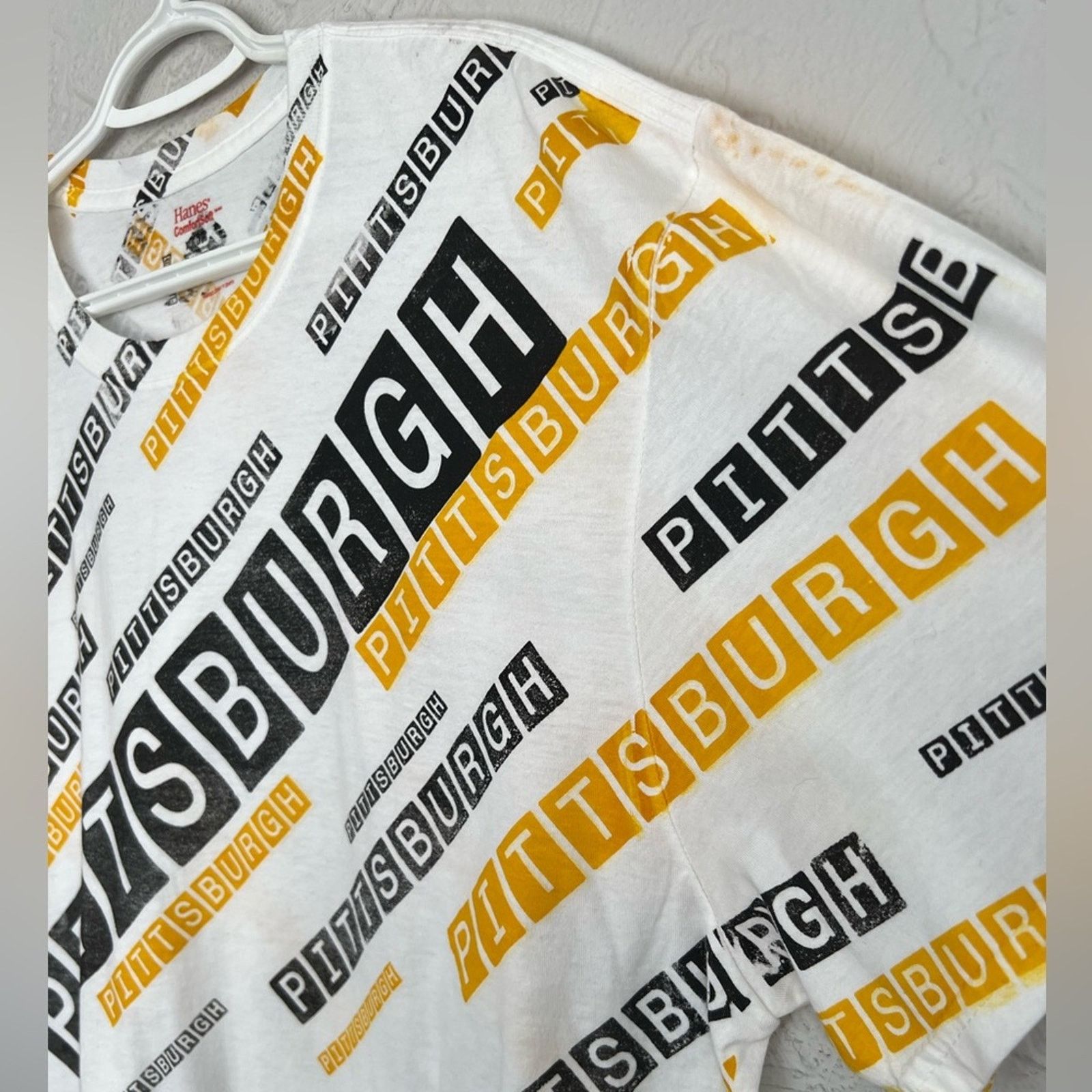 Hanes Pittsburgh City Skyline Shirt All Over AOP STEELERS BRUINS Size US XL / EU 56 / 4 - 5 Thumbnail