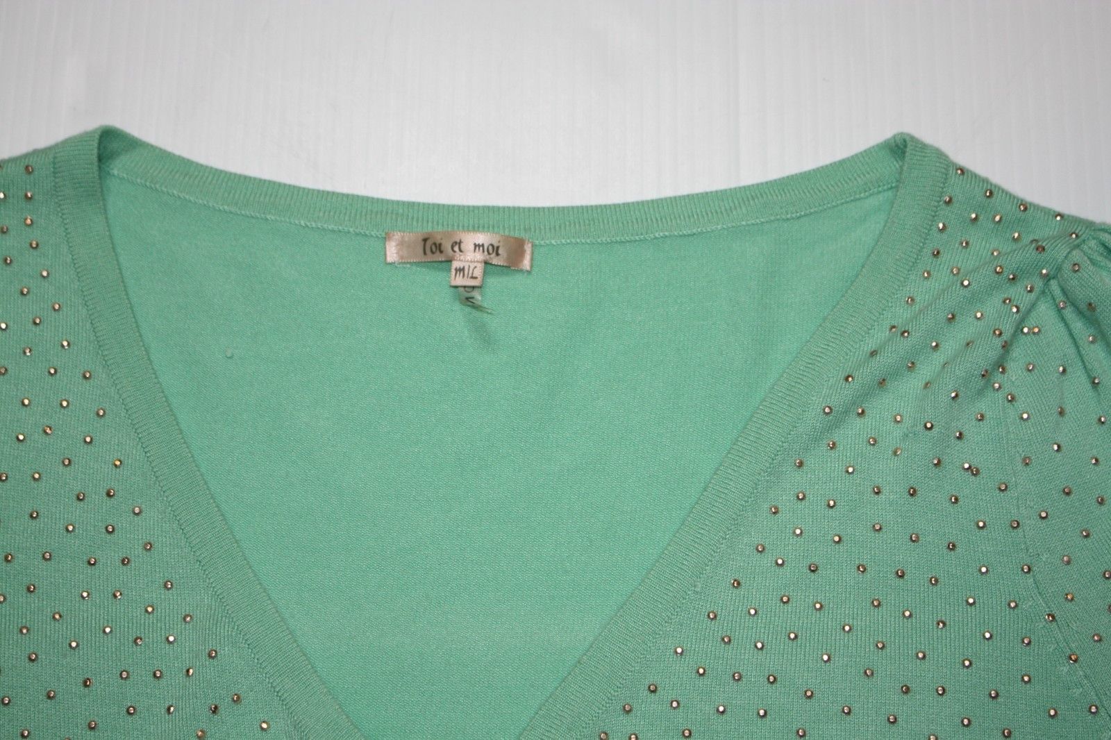 Other Toi et Moi Studded Mint Green V-neck Cardigan in size M/L Size M / US 6-8 / IT 42-44 - 5 Thumbnail