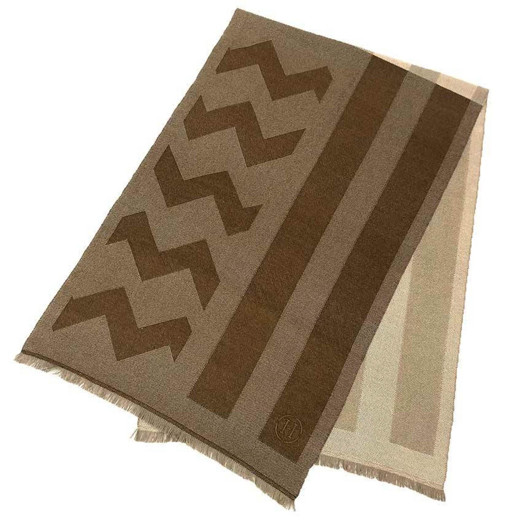 Hermes HERMES Cashmere Stole/Scarf with Geometric Ikat Pattern, Brown, for Men and Women Size ONE SIZE - 1 Thumbnail
