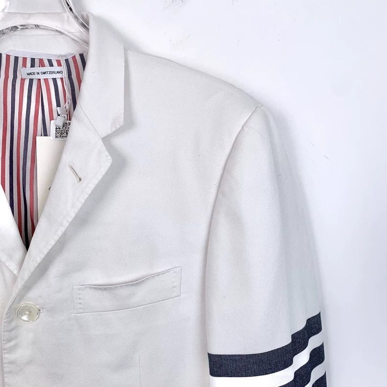 Thom Browne Thom Browne Size 2 White classic four-bar lapel cotton sin Size 34R - 3 Thumbnail