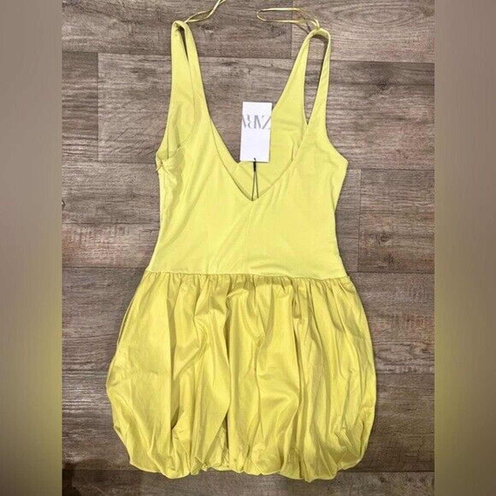 Zara ZARA women's Yellow V-Neck Mini Dress NWT Size L / US 10 / IT 46 - 24 Thumbnail