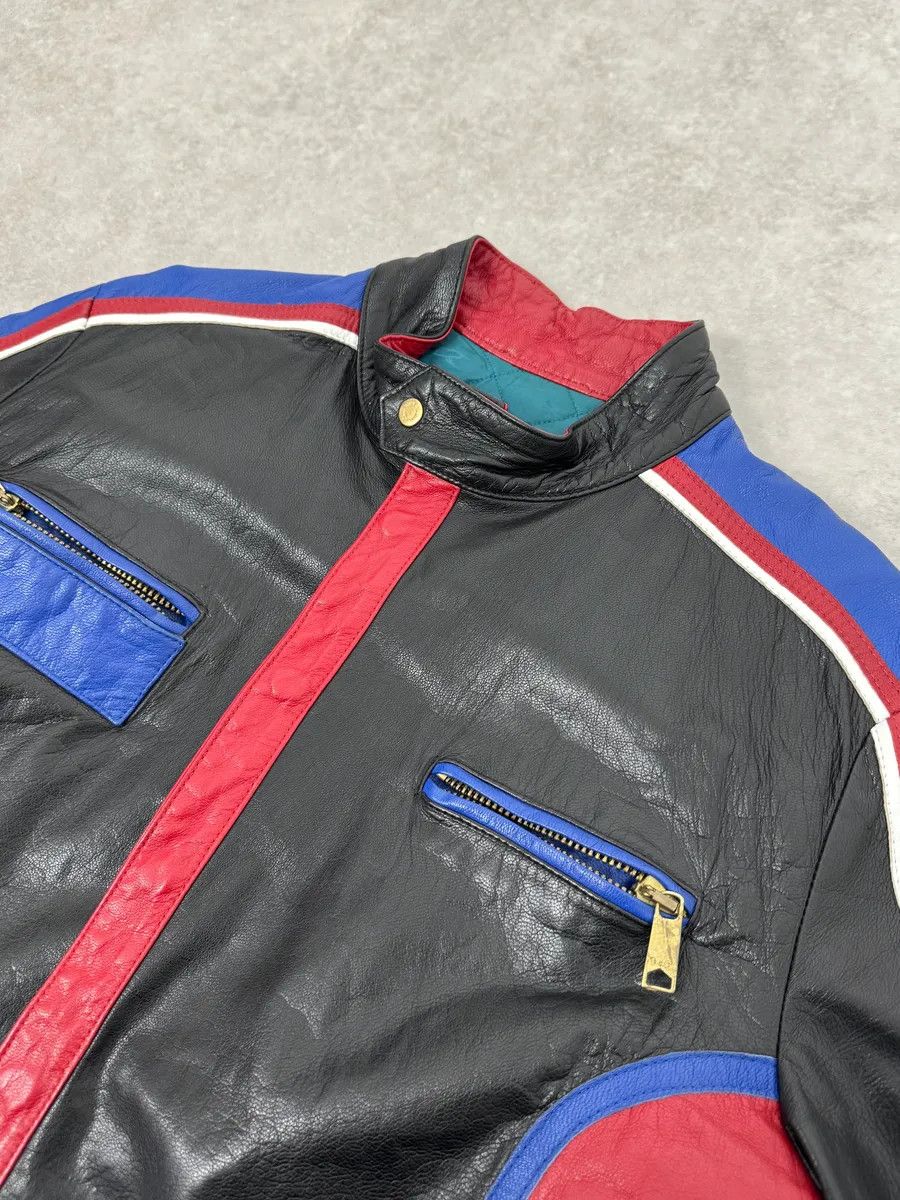 2000s Dolce & Gabbana Blue & Black Racing Biker Leather Jacket