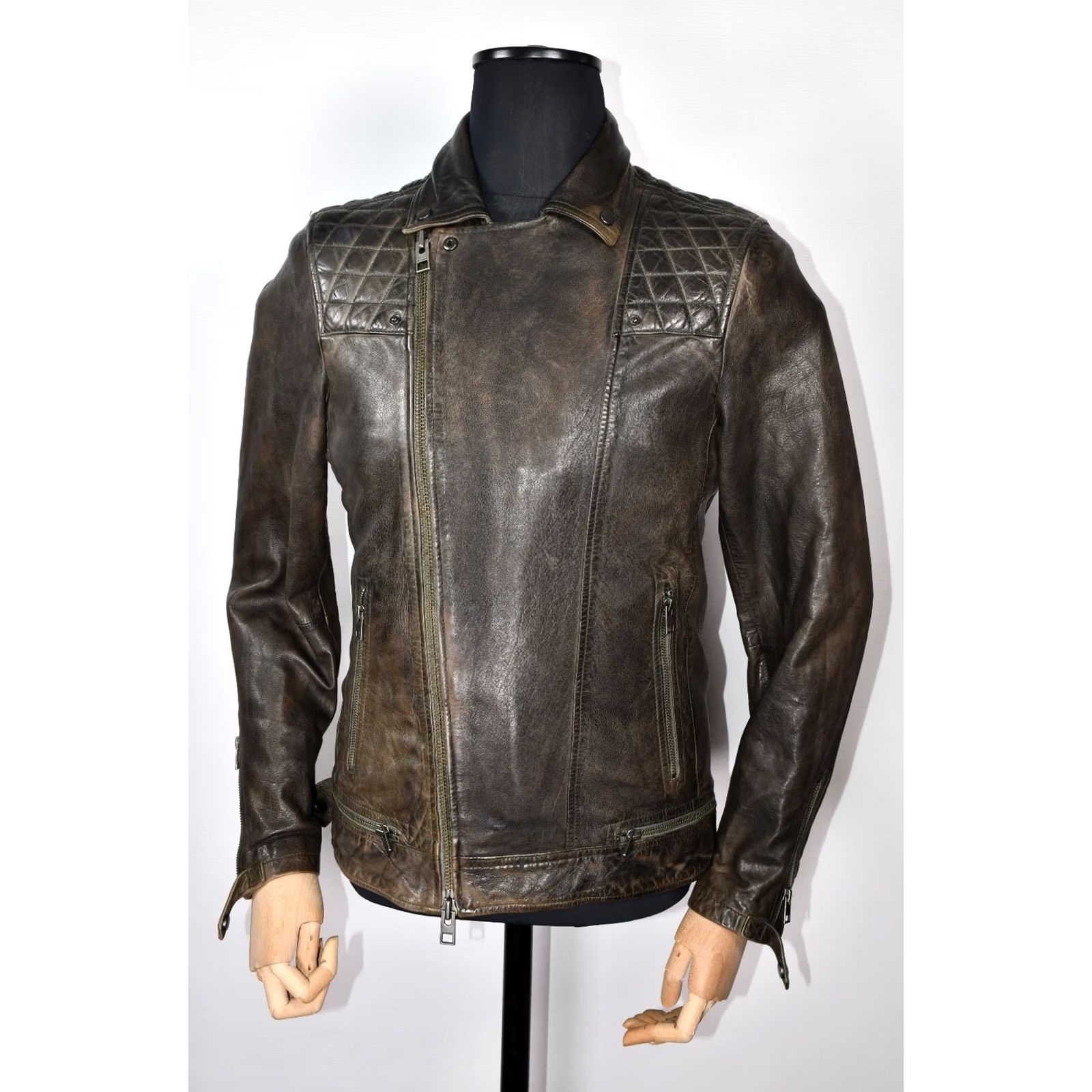 Allsaints AllSaints Conroy Leather Biker Jacket Mens S Brown Leather Jacket Casual Motorcycle Style 100% Leather 62%Viscose 36%Cotton Lining Size US S / EU 44-46 / 1 - 5 Thumbnail